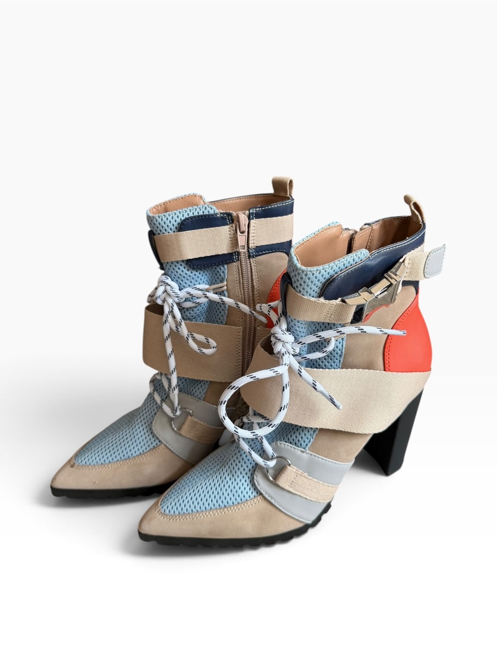 Steve Madden Illusion Sneaker Heeled Ankle Bootie Mixed Media Leather Mesh 7